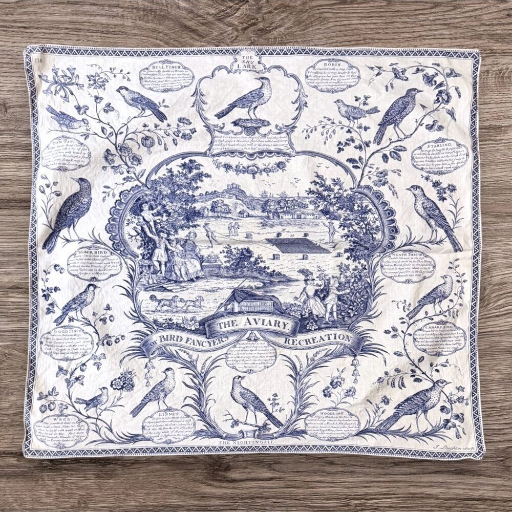 Vintage Aviary Bird Toile Textile Blue White Chinoiserie Wall Art J Laughton - Picture 8 of 11